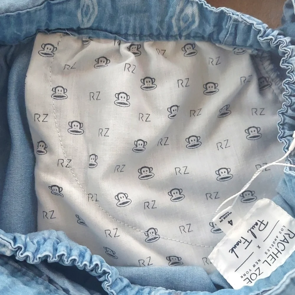 Rachel Zoe x Paul Frank overall pinafore dress ruffles monkey - blue - size 4